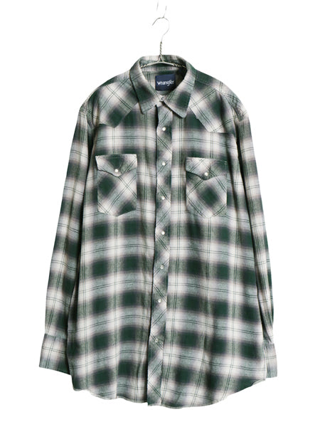 90s ラングラー オンブレ チェック フランネル 長袖 ウエスタン シャツ メンズ XL / オールド ネルシャツ シャドー コットン 大きいサイズ