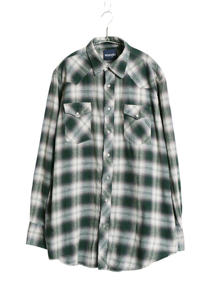 90s ラングラー オンブレ チェック フランネル 長袖 ウエスタン シャツ メンズ XL / オールド ネルシャツ シャドー コットン 大きいサイズ
