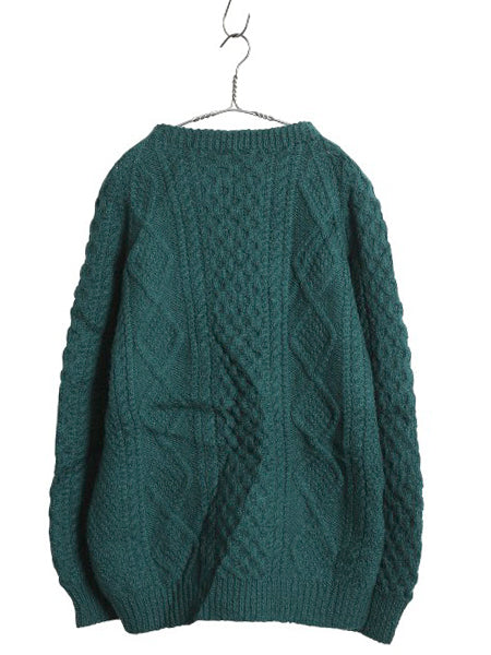 アイランド製 Rita Condron フィッシャーマン ウール ニット セーター メンズ レディース M ハンドメイド アラン ケーブル ローゲージ 無地
