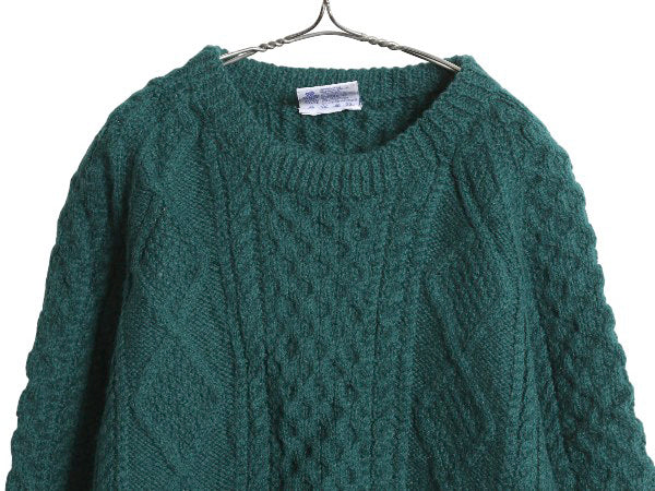 アイランド製 Rita Condron フィッシャーマン ウール ニット セーター メンズ レディース M ハンドメイド アラン ケーブル ローゲージ 無地