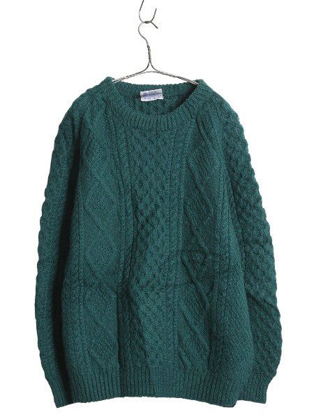 アイランド製 Rita Condron フィッシャーマン ウール ニット セーター メンズ レディース M ハンドメイド アラン ケーブル ローゲージ 無地