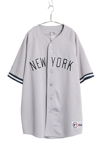 ヤンキース ベースボール シャツ メンズ XXXL 程/ MLB オフィシャル マジェスティック 大リーグ ユニフォーム 重ね着 前開き 大きいサイズ