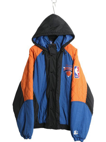 90s ニックス 中綿 ナイロン パーカー ジャケット メンズ L オールド NBA オフィシャル スターター スタジャン バスケ ブルゾン フルジップ