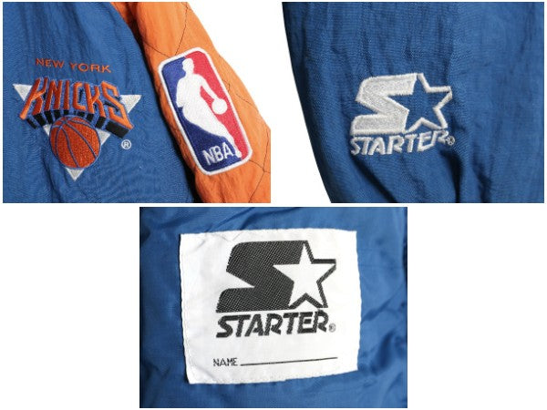 90s ニックス 中綿 ナイロン パーカー ジャケット メンズ L オールド NBA オフィシャル スターター スタジャン バスケ ブルゾン フルジップ