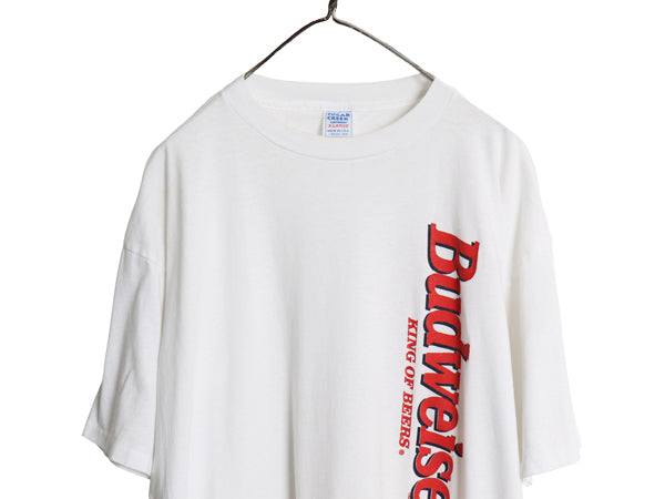 90s USA製 バドワイザー ロゴ プリント 半袖 Tシャツ メンズ XL / オールド 当時物 企業 シングルステッチ ビール 大きいサイズ ホワイト