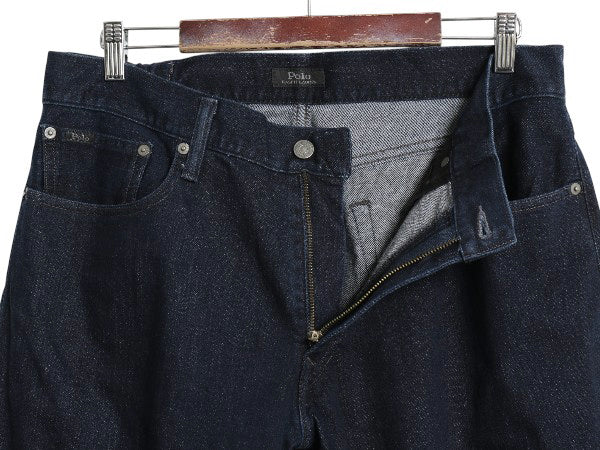 ポロ ラルフローレン インディゴ デニム パンツ メンズ 34 30 ヴィンテージ 加工 ジーンズ ジーパン ストレート 革パッチ ストレッチ 濃紺