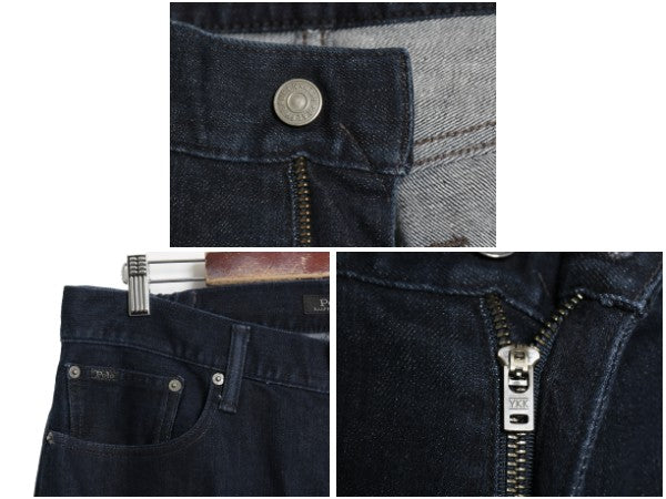 ポロ ラルフローレン インディゴ デニム パンツ メンズ 34 30 ヴィンテージ 加工 ジーンズ ジーパン ストレート 革パッチ ストレッチ 濃紺