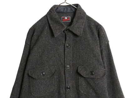 90s USA製 ジョンソン ツイード ウール CPO 長袖 シャツ メンズ XL 程/ オールド 本革レザー エルボーパッチ ジャケット 厚手 大きいサイズ