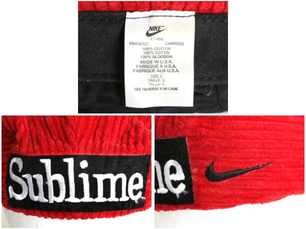 90s USA製 ナイキ 太畝 コーデュロイ ハンチング キャップ メンズ L 古着 オールド 帽子 キャスケット ワンポイント スウッシュ Sublime 赤