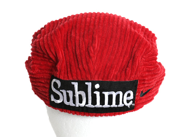 90s USA製 ナイキ 太畝 コーデュロイ ハンチング キャップ メンズ L 古着 オールド 帽子 キャスケット ワンポイント スウッシュ Sublime 赤