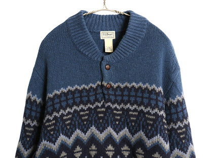 エルエルビーン ヘンリーネック ニット セーター メンズ XL ラム ウール フェアアイル ノルディック バーズアイ 大きいサイズ モックネック