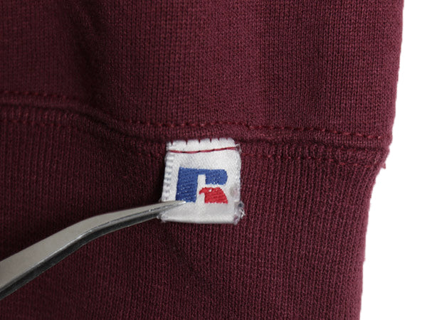 90s USA製 ラッセル 無地 スウェット メンズ レディース M オールド ワンポイント 裏起毛 前V スエット トレーナー ブランク クルーネック 