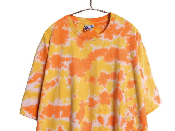 90s タイダイ 染め 半袖 Tシャツ メンズ XL 古着 オールド ヘビーウェイト コットン カットソー リキッドブルー マルチカラー 大きいサイズ