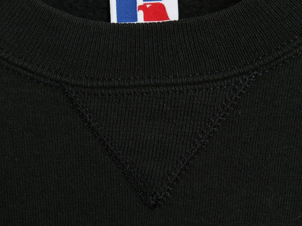90s USA製 ラッセル 無地 スウェット キッズ XL メンズ レディース S 程 オールド トレーナー 前V 裏起毛 ワンポイント ブランク ブラック