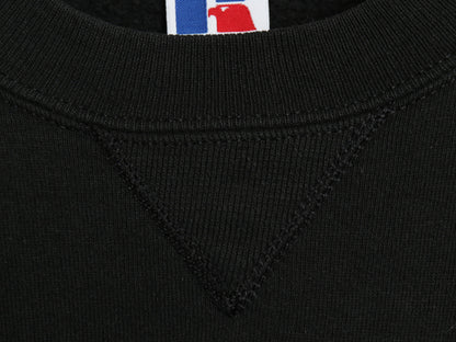 90s USA製 ラッセル 無地 スウェット キッズ XL メンズ レディース S 程 オールド トレーナー 前V 裏起毛 ワンポイント ブランク ブラック
