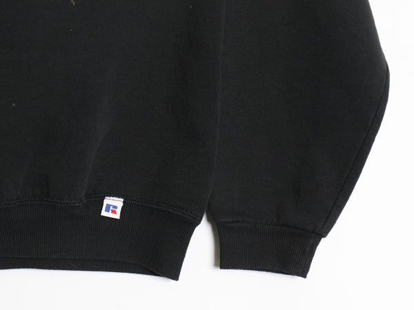 90s USA製 ラッセル 無地 スウェット キッズ XL メンズ レディース S 程 オールド トレーナー 前V 裏起毛 ワンポイント ブランク ブラック