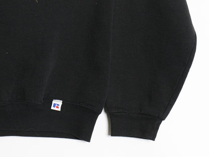 90s USA製 ラッセル 無地 スウェット キッズ XL メンズ レディース S 程 オールド トレーナー 前V 裏起毛 ワンポイント ブランク ブラック