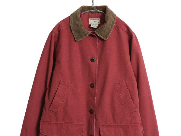 00s エルエルビーン コットン ハンティング ジャケット レディース M 古着 オールド カバーオール ハーフ コート フランネル ライナー付き
