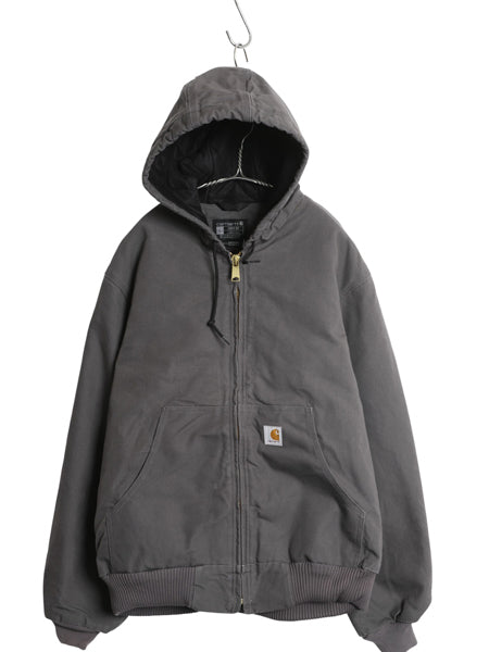 US企画 USA製 カーハート アクティブ ジャケット メンズ L / ワーク ダック フード パーカー 中綿 キルティング ライナー ブルゾン グレー