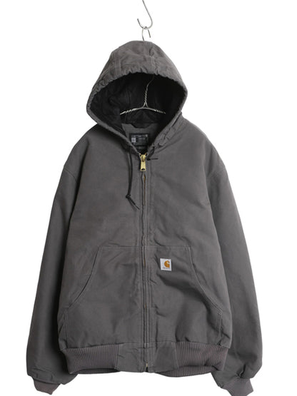 US企画 USA製 カーハート アクティブ ジャケット メンズ L / ワーク ダック フード パーカー 中綿 キルティング ライナー ブルゾン グレー