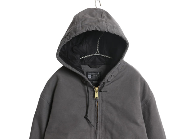 US企画 USA製 カーハート アクティブ ジャケット メンズ L / ワーク ダック フード パーカー 中綿 キルティング ライナー ブルゾン グレー