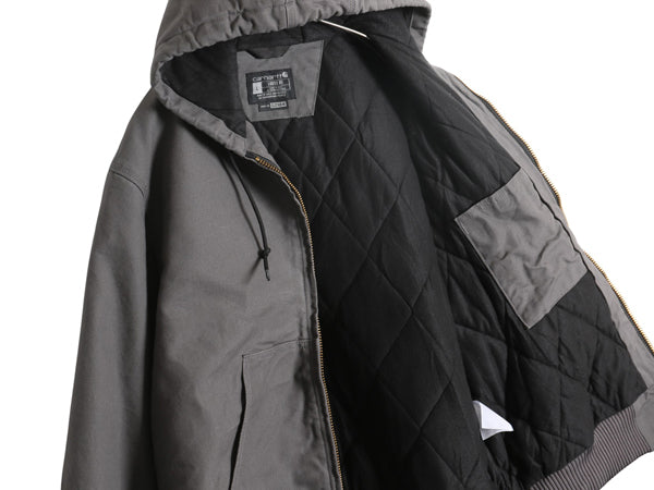 US企画 USA製 カーハート アクティブ ジャケット メンズ L / ワーク ダック フード パーカー 中綿 キルティング ライナー ブルゾン グレー