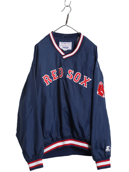 90s レッドソックス ナイロン ジャケット メンズ XL / オールド MLB オフィシャル スターター プルオーバー スタジャン 大きいサイズ 野球