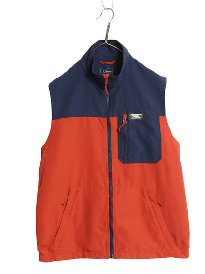 エルエルビーン フルジップ ナイロン ベスト メンズ M / 古着 アウトドア ハイネック 重ね着 前開き ツートン 薄手 ワンポイント ロゴ 刺繍