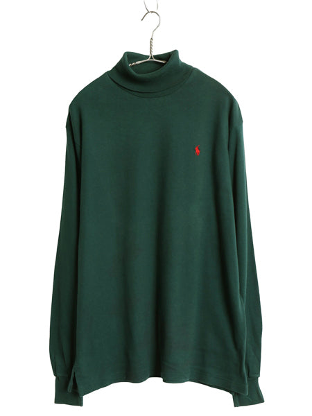 90s USA製 ポロ ラルフローレン タートルネック 長袖 Tシャツ メンズ XL / オールド ワンポイント ポニー 無地 ロンT スムース ストレッチ