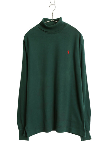 90s USA製 ポロ ラルフローレン タートルネック 長袖 Tシャツ メンズ XL / オールド ワンポイント ポニー 無地 ロンT スムース ストレッチ