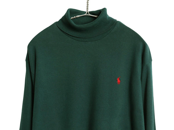 90s USA製 ポロ ラルフローレン タートルネック 長袖 Tシャツ メンズ XL / オールド ワンポイント ポニー 無地 ロンT スムース ストレッチ