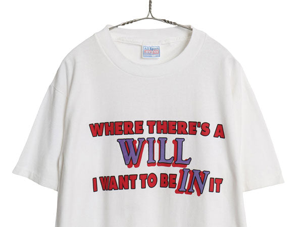 90s ジョーク メッセージ プリント 半袖 Tシャツ メンズ M 古着 オールド 当時物 ヘビーウェイト コットン カットソー シングルステッチ 白