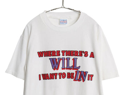 90s ジョーク メッセージ プリント 半袖 Tシャツ メンズ M 古着 オールド 当時物 ヘビーウェイト コットン カットソー シングルステッチ 白