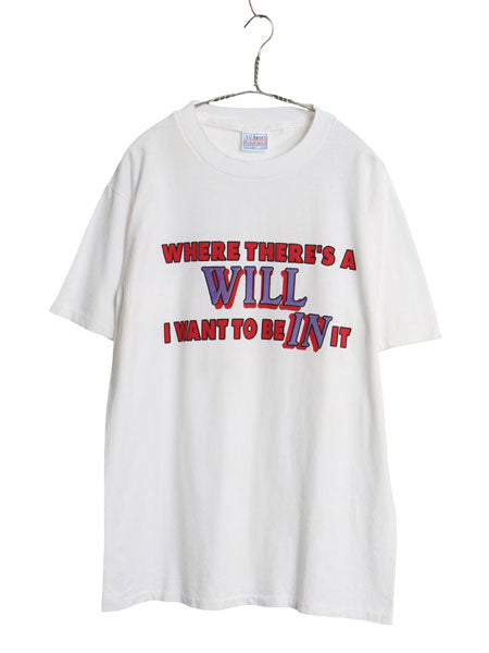 90s ジョーク メッセージ プリント 半袖 Tシャツ メンズ M 古着 オールド 当時物 ヘビーウェイト コットン カットソー シングルステッチ 白
