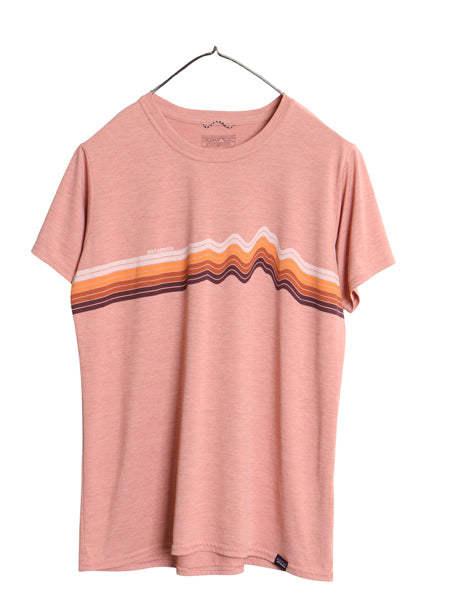 パタゴニア キャプリーン ボーダー プリント 半袖 Tシャツ レディース M 22年製 アウトドア ストレッチ トップス イラスト グラフィック 