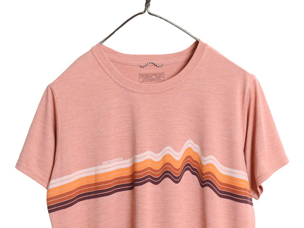 パタゴニア キャプリーン ボーダー プリント 半袖 Tシャツ レディース M 22年製 アウトドア ストレッチ トップス イラスト グラフィック 