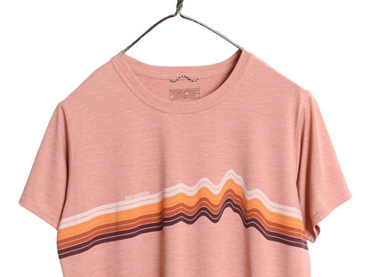 パタゴニア キャプリーン ボーダー プリント 半袖 Tシャツ レディース M 22年製 アウトドア ストレッチ トップス イラスト グラフィック 