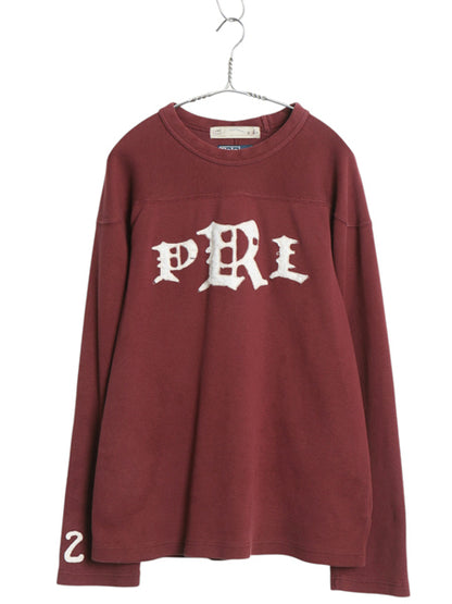 00s ポロ ラルフローレン フットボール 長袖 Tシャツ メンズ L / オールド ロンT フェルト ワッペン ナンバリング ヘビーウェイト コットン