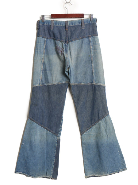 70s ★ パッチワーク デニム フレア パンツ 実寸 31 30 / 古着 ヴィンテージ ベルボトム ブーツカット ジーパン ジーンズ クレイジー TALON
