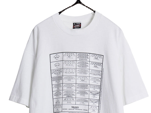 90s USA製 ★ 建築 トラス 構造 アート イラスト プリント Tシャツ メンズ XL 古着 オールド 当時物 企業物 グラフィック 大きいサイズ 白