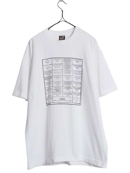 90s USA製 ★ 建築 トラス 構造 アート イラスト プリント Tシャツ メンズ XL 古着 オールド 当時物 企業物 グラフィック 大きいサイズ 白