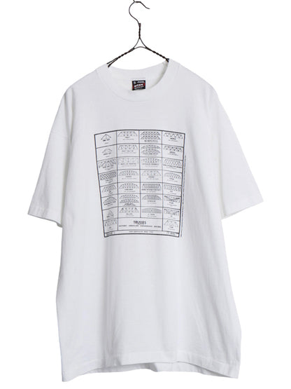 90s USA製 ★ 建築 トラス 構造 アート イラスト プリント Tシャツ メンズ XL 古着 オールド 当時物 企業物 グラフィック 大きいサイズ 白