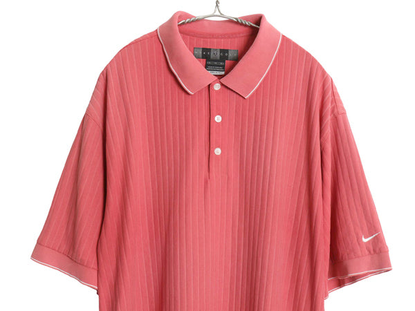 00s ナイキ ゴルフ ストライプ 鹿の子 半袖 ポロシャツ メンズ XL / オールド 半袖シャツ ワンポイント スウッシュ 織柄 シンプル ボックス