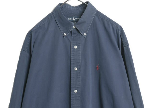 90s ラルフローレン 長袖 ボタンダウン シャツ メンズ XL / オールド ポロ コットン チノ 長袖シャツ ワイシャツ シンプル 大きいサイズ 紺