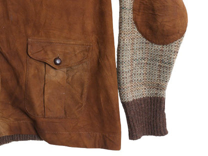 80s ラルフローレン 本革 レザー ニット ジャケット レディース L ポロ ヴィンテージ 鹿革 ディアスキン スウェード ハンティング セーター