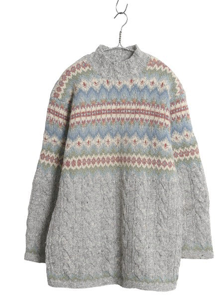 90s ローレン ラルフローレン ノルディック ニット セーター レディース S オールド ポロ ラム ウール ハンドメイド ハイネック ロング丈