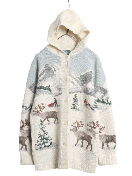 90s ローレン ラルフローレン ノルディック ニット カーディガン レディース M / オールド ポロ ラム ウール ハンドメイド パーカー 絵柄