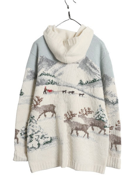 90s ローレン ラルフローレン ノルディック ニット カーディガン レディース M / オールド ポロ ラム ウール ハンドメイド パーカー 絵柄