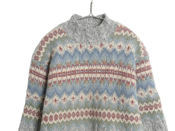 90s ローレン ラルフローレン ノルディック ニット セーター レディース S オールド ポロ ラム ウール ハンドメイド ハイネック ロング丈