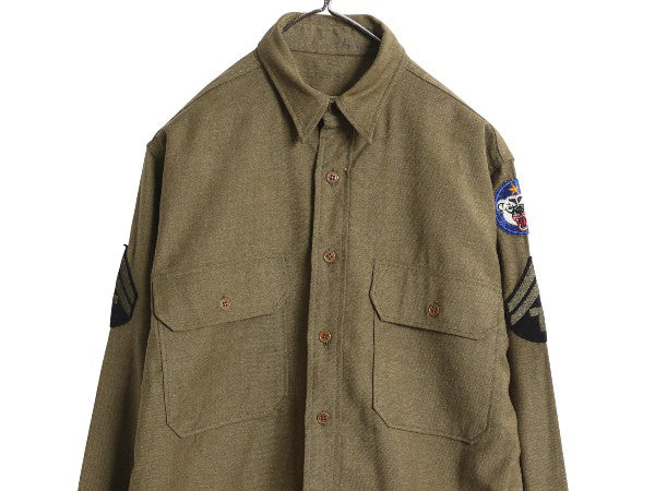 40s 米軍実物 US ARMY M-1937 ウール マスタード シャツ メンズ M / 42年製 ヴィンテージ ミリタリー アーミー 軍物 大戦 マチ付き カーキ